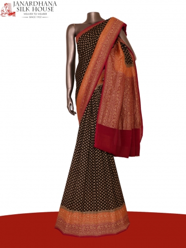 Double Contrast Handloom Banarasi Georgette Silk Saree